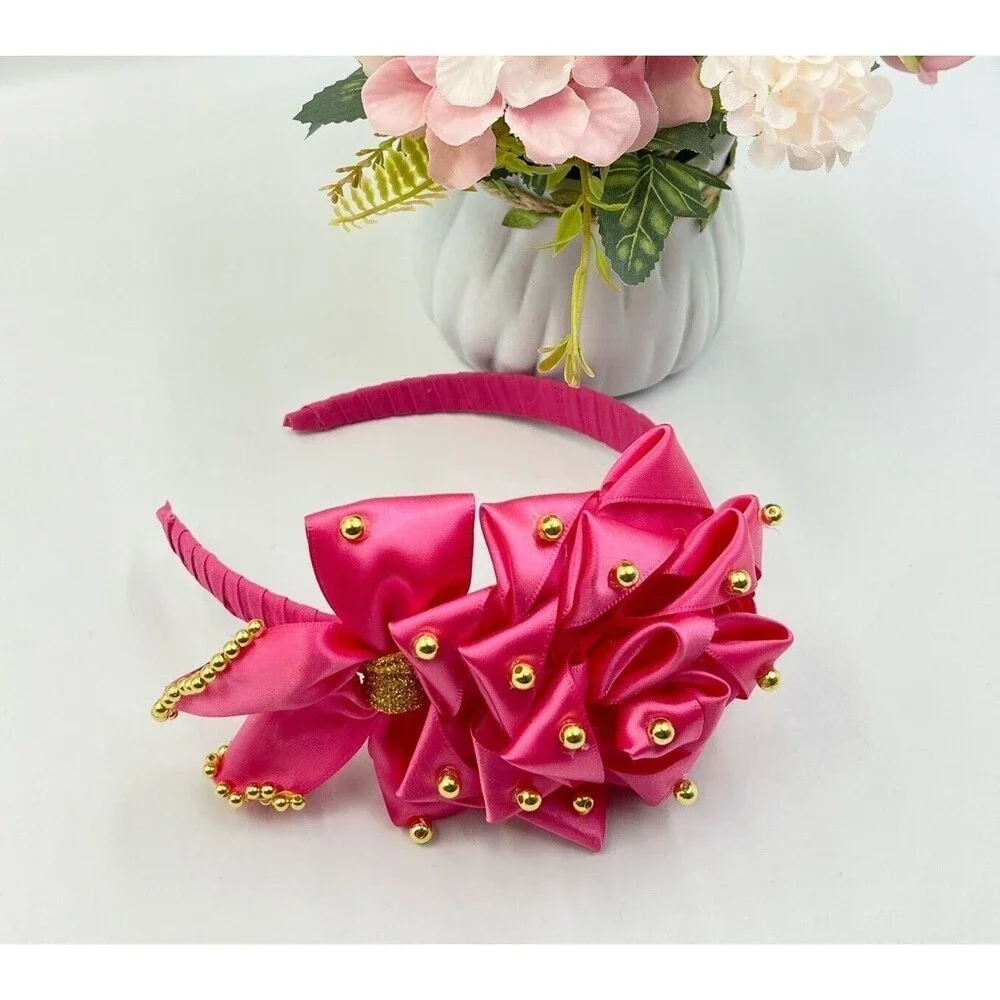 New Headband Hand-made Hair Accessories For Girls Pink Wide